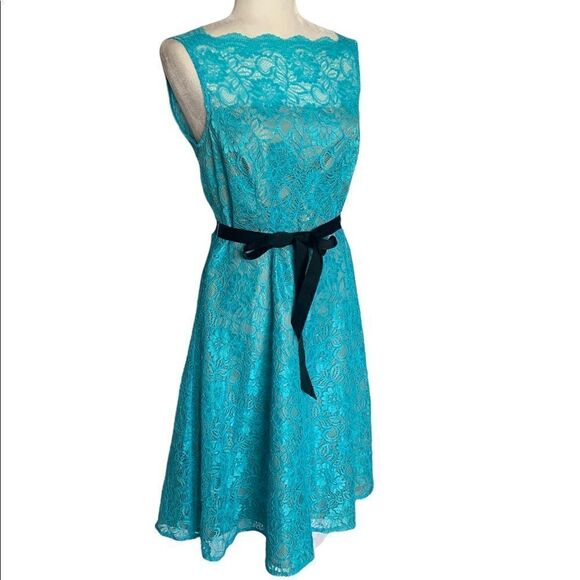 Calvin Klein Blue Lace Fit and Flare Dress | Size 8 - Picture 1 of 10